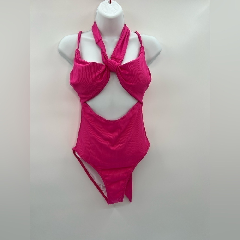 Hot Pink Peek-a-Boo Halter One Piece - Size S (NWT)